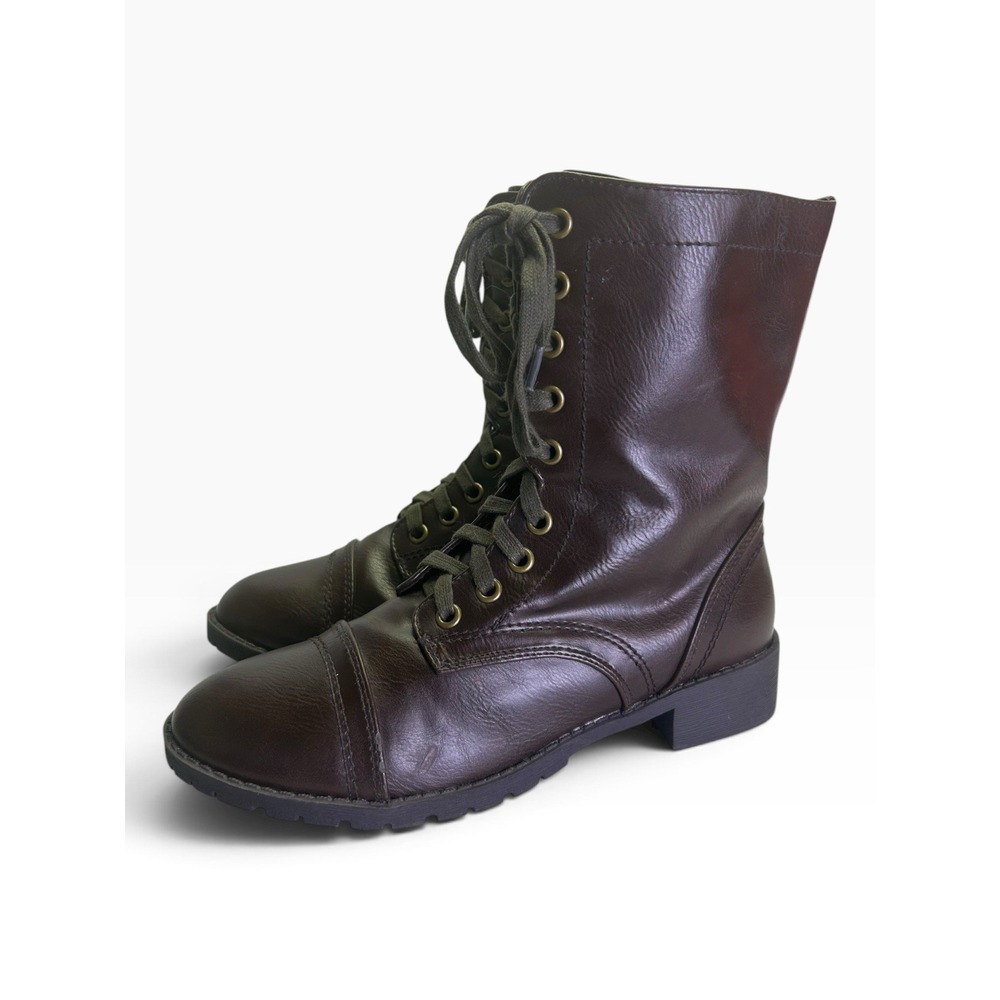 Comfortview The Britta Boot Women's Size 7M Brown Faux Leather Combat Boots Zip